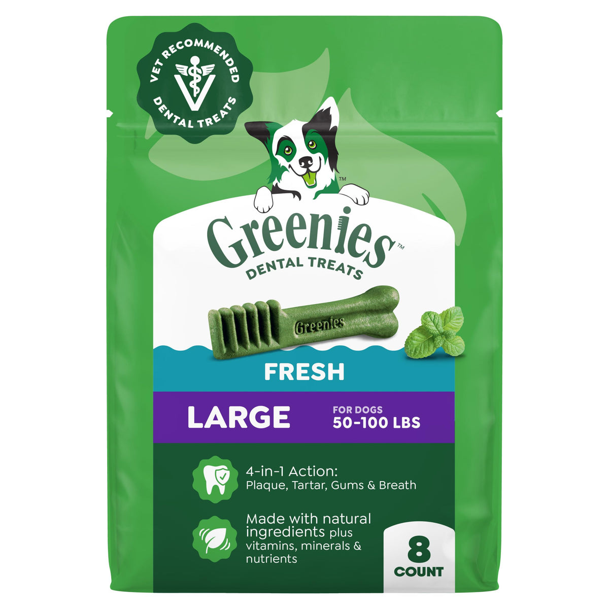 Greenies conditionnement 12oz grande taille: emballage pratique pour chien adulte.