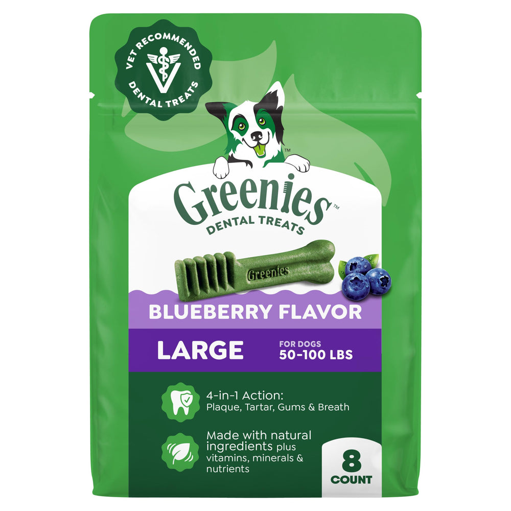 Friandises Greenies pour chien grande taille en emballage, pratique pour la routine.