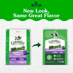 Saveur myrtille Greenies pour chien grand format, goût attractif et frais.