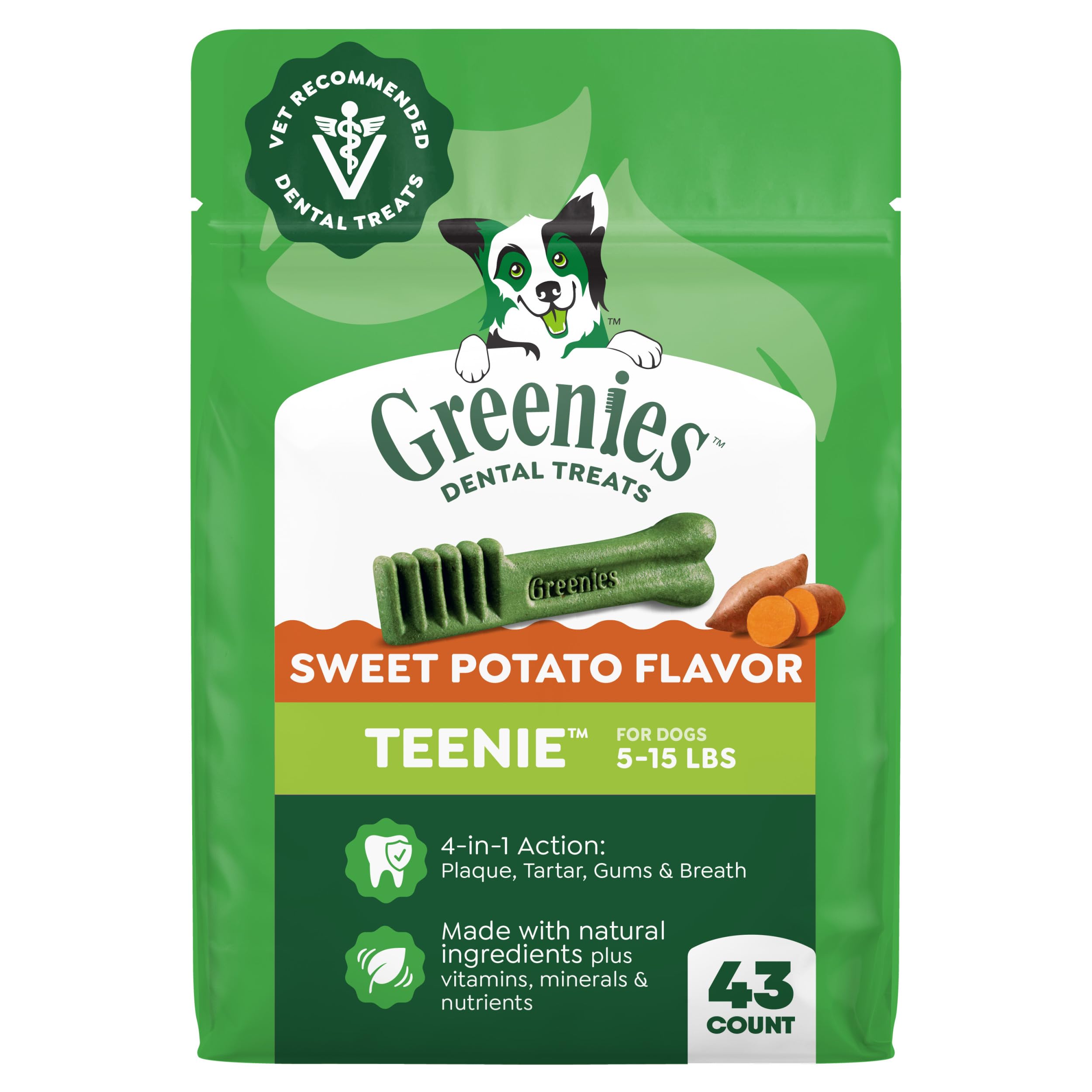 Greenies dentaires chien mini, vue pack, routine hygiène quotidienne.