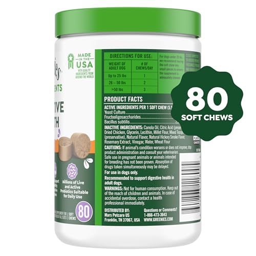 Friandises probiotiques Greenies au format quotidien, faciles à intégrer.