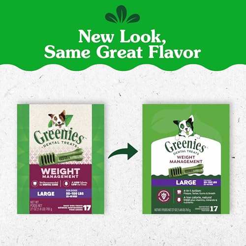 Greenies emballage dentaires chien adulte grande taille, présentation pratique pour l'hygiène bucco-dentaire.