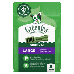 Greenies friandises dentaires originales en emballage visible, bénéfice potentiel sur l'haleine.