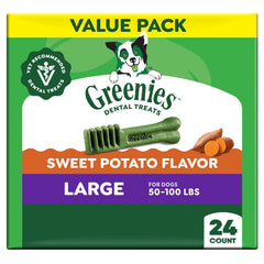 Greenies friandise dentaire pour chien grande taille, patate douce, appétence et soin dentaire.
