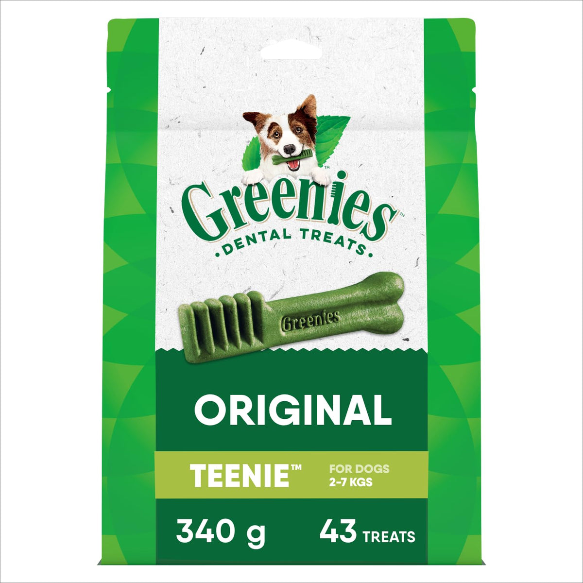 Friandise dentaire Greenies Teenie pour chien, haleine plus fraîche et réduction potentielle de plaque.