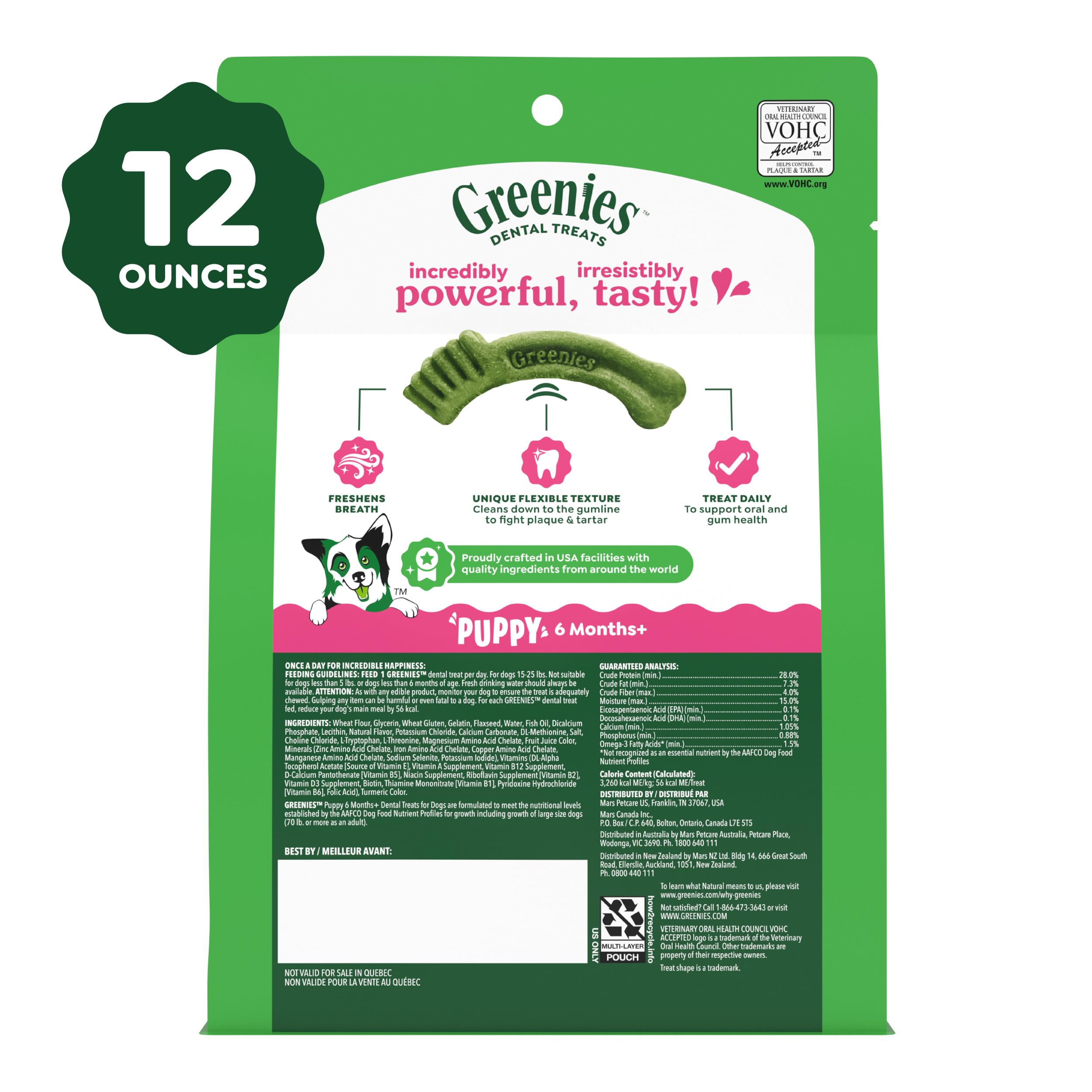 Greenies friandise dentaire chiot, plaisir à mâcher et nettoyage.