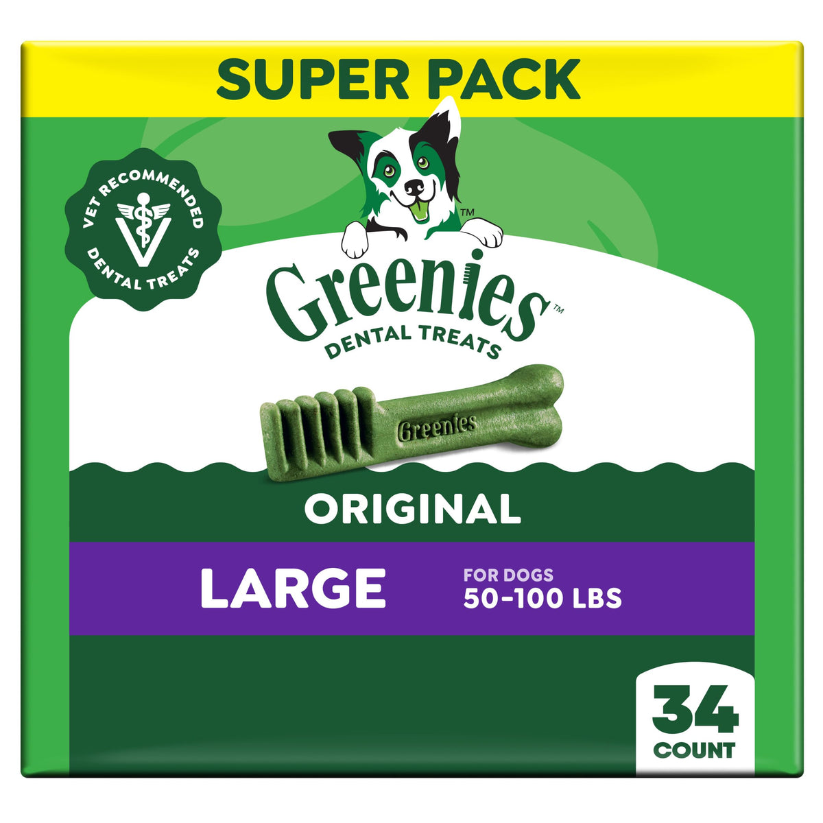 Greenies friandise dentaire originale pour chien grande taille, favorise le nettoyage des dents.