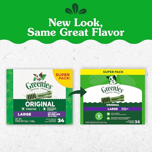 Greenies friandise dentaire grande taille, texture adaptée pour mâcher en douceur.