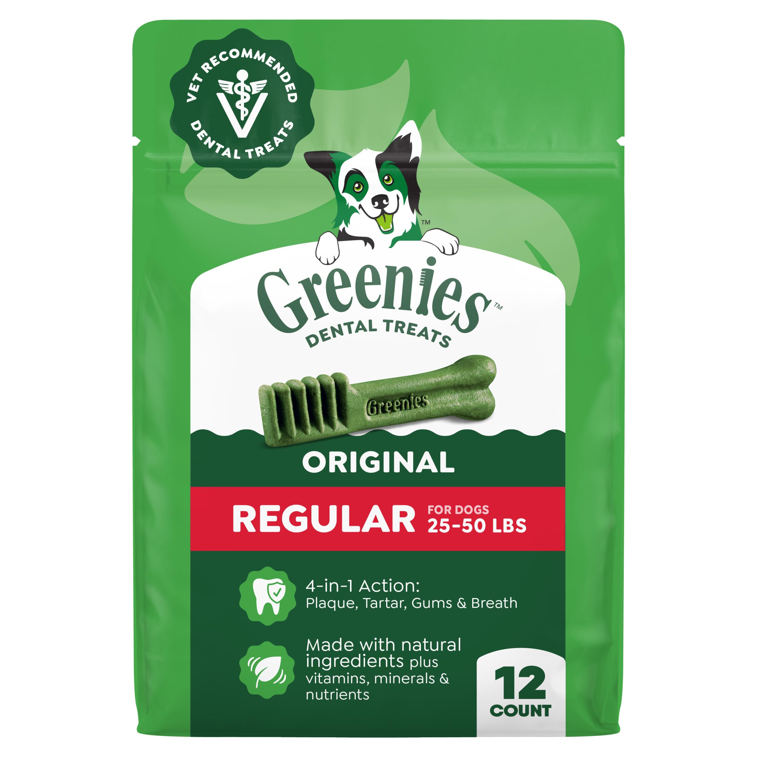Greenies friandises dentaires originales pour chien nettoient les dents et rafraîchissent l'haleine.