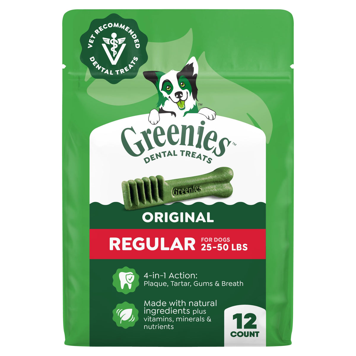 Greenies friandises dentaires originales pour chien nettoient les dents et rafraîchissent l'haleine.