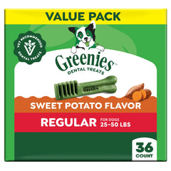 Friandises dentaires Greenies saveur patate douce pour haleine plus fraîche.