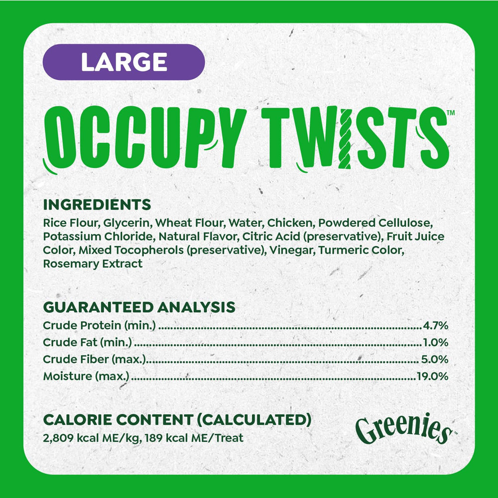 Greenies Occupy Twists: goût poulet réel, récompense appétissante pour les chiens.