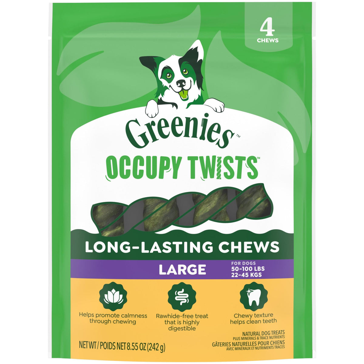 Greenies Occupy Twists au poulet dans l'emballage, prêt à la dégustation