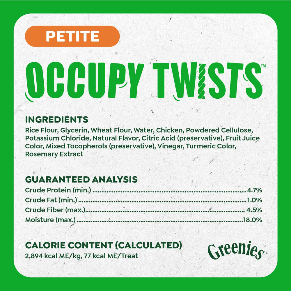 Greenies Occupy Twists Petite emballage de 20 pièces, pratique pour les routines quotidiennes.