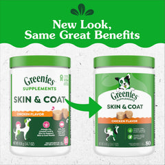 Greenies omega-3 poisson huile, flacon clair bénéfice peau saine.