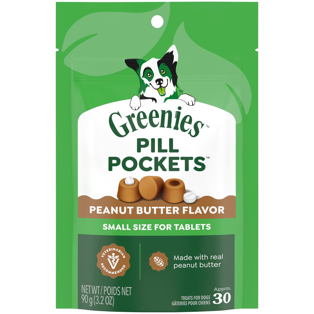 Greenies Pill Pockets petit format au beurre d'arachide masquant l'odeur des pilules.