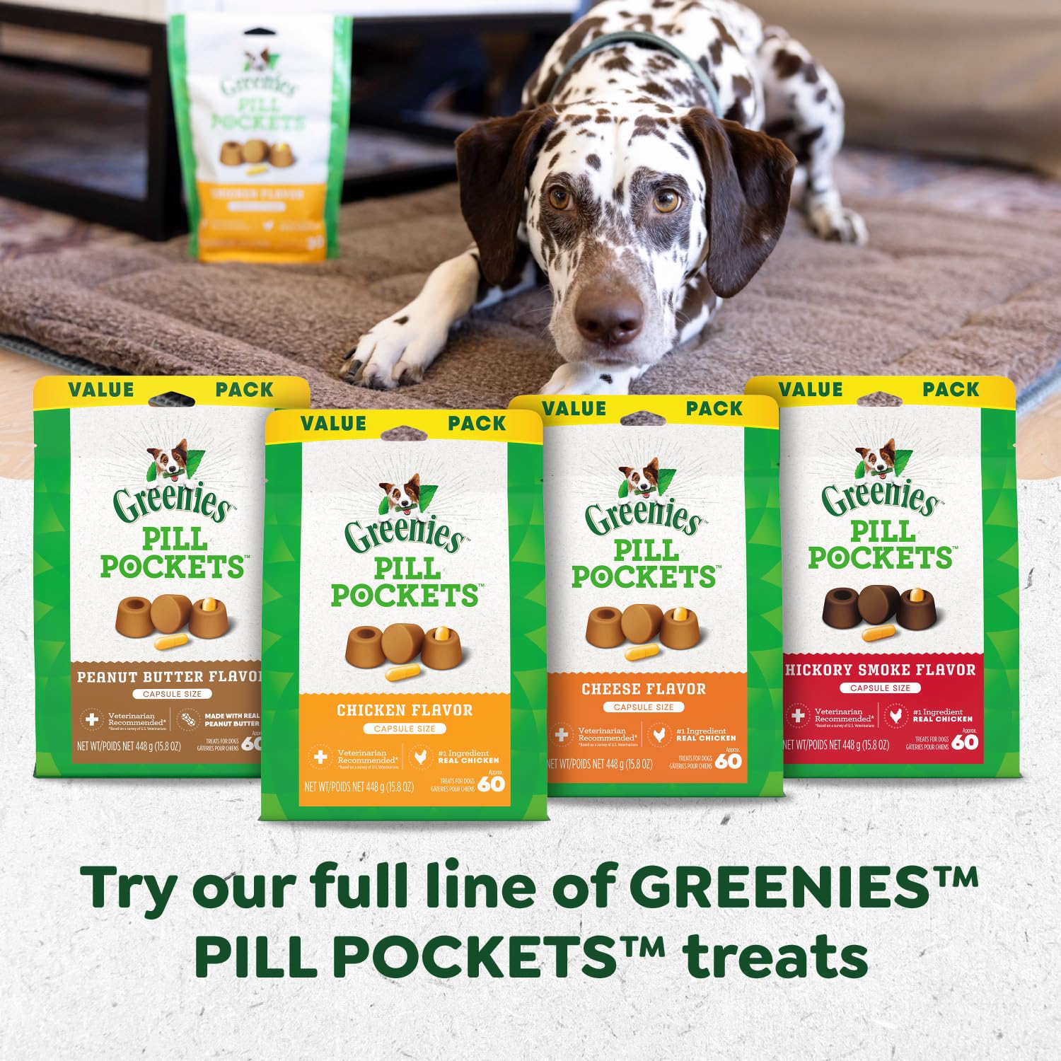 Greenies poche-pilule chien pattes propres, pas de résidus autour des pattes.