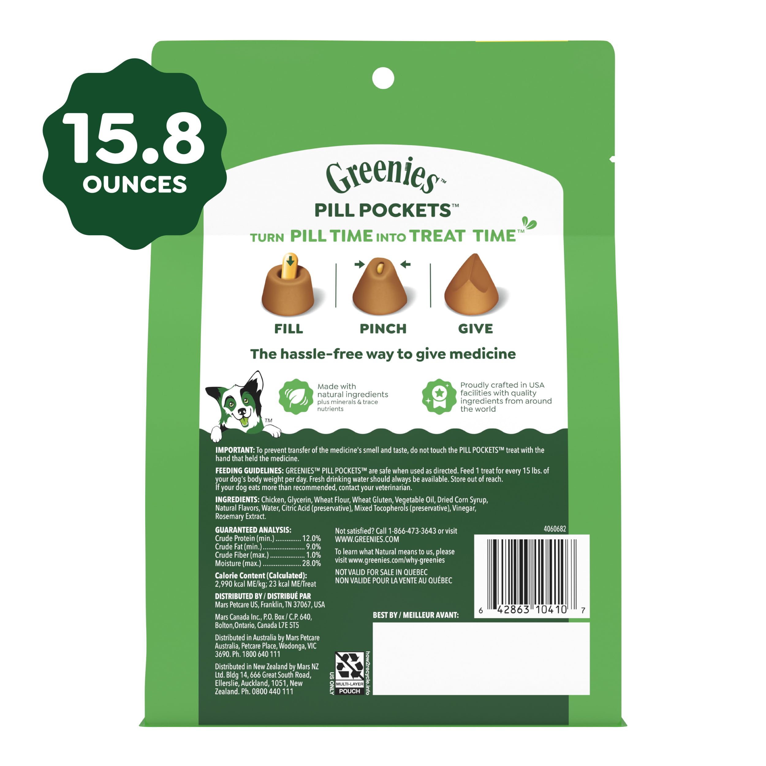Greenies pochette pilules chien friandise poulet, plaisir et efficacité