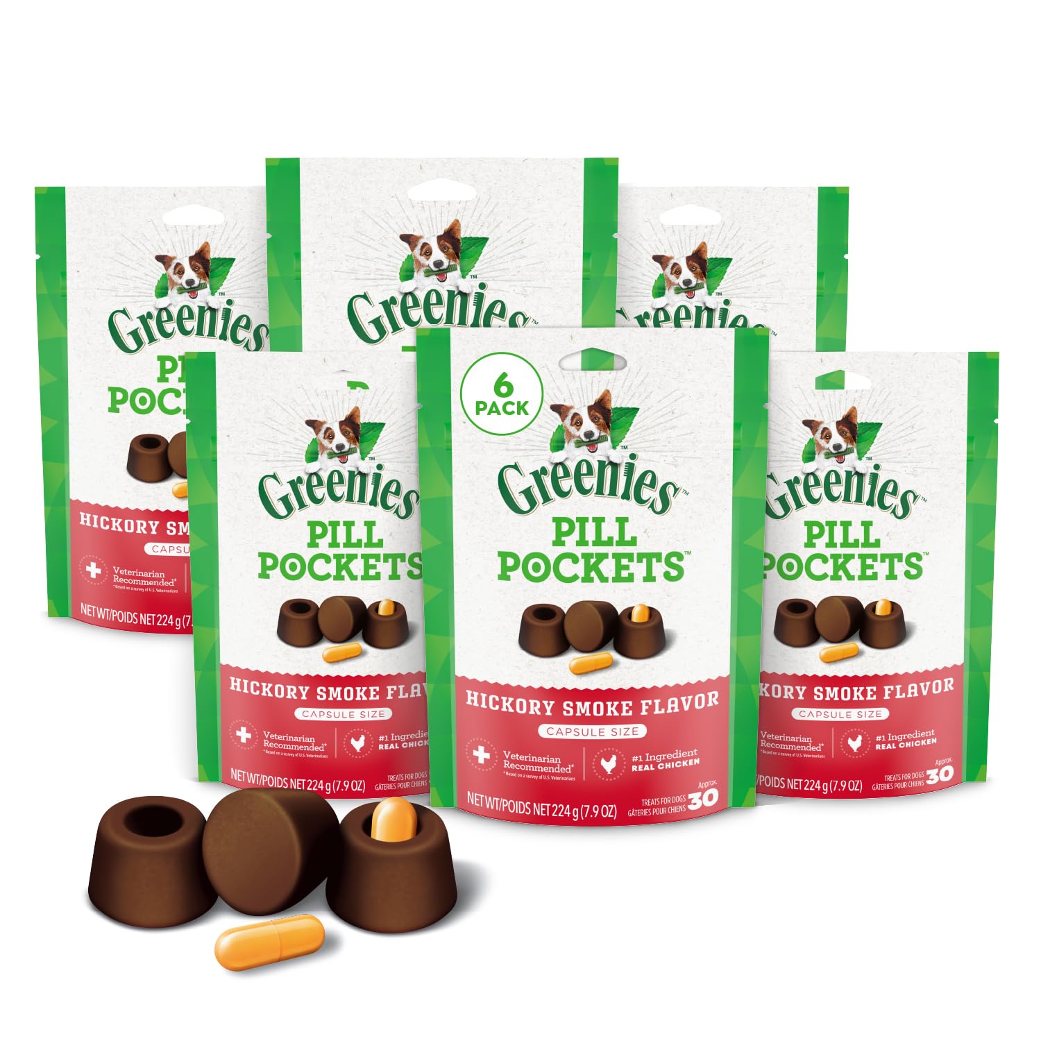 Greenies Pochettes pour pilules Gros Taille, emballage pratique et capsules faciles à administrer.