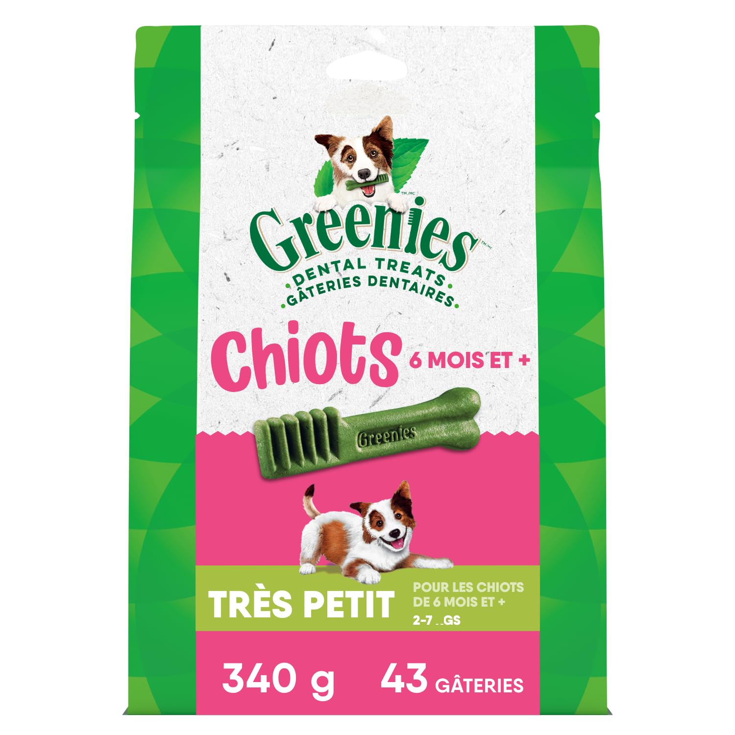 Texture unique des Greenies Teenie, format mini, facile à mâcher pour chiots.
