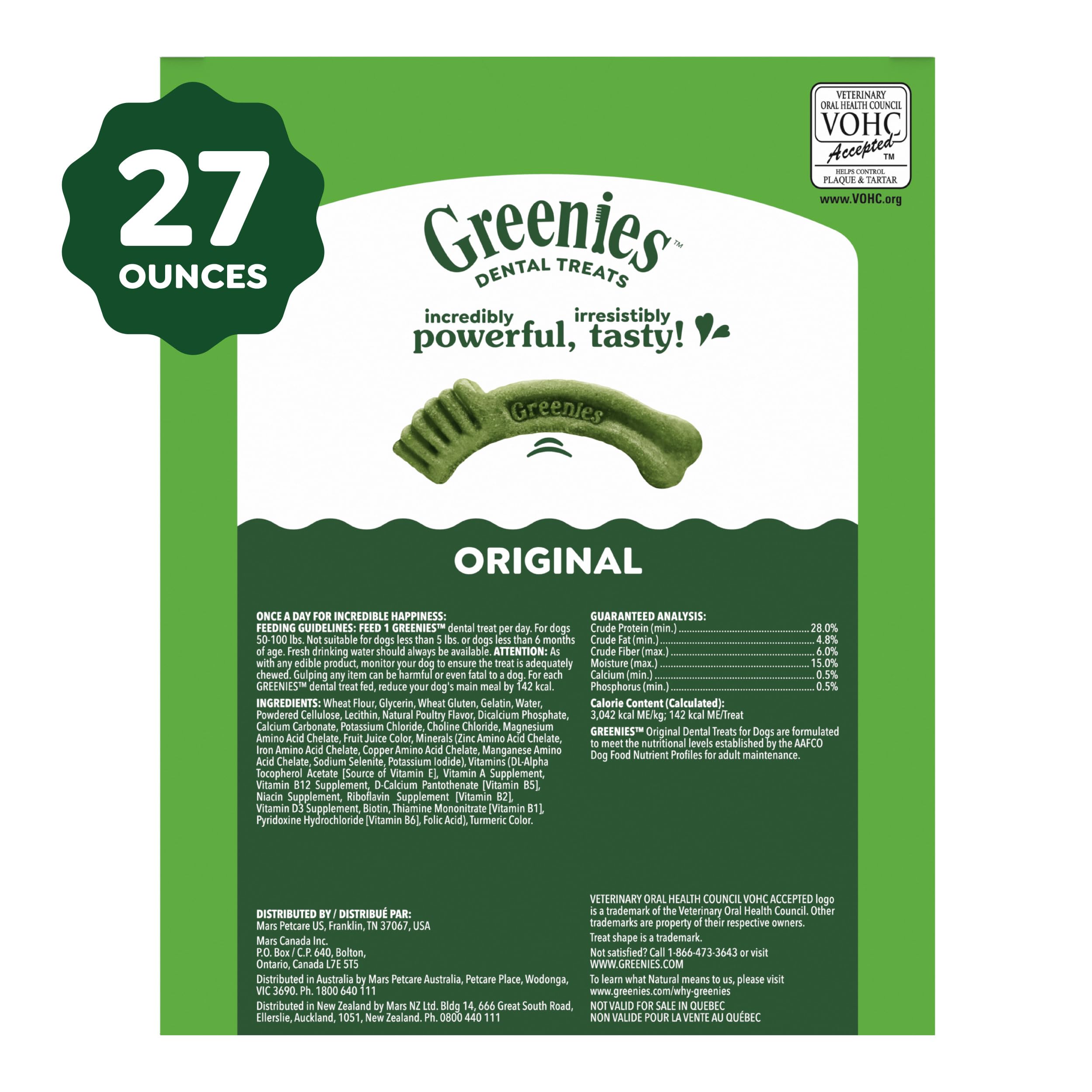 Greenies saveur originale – goût apprécié pour favoriser l’usage régulier.