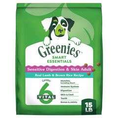 Greenies Smart Essentials sac 15 lb, emballage pratique pour l'alimentation quotidienne du chien.