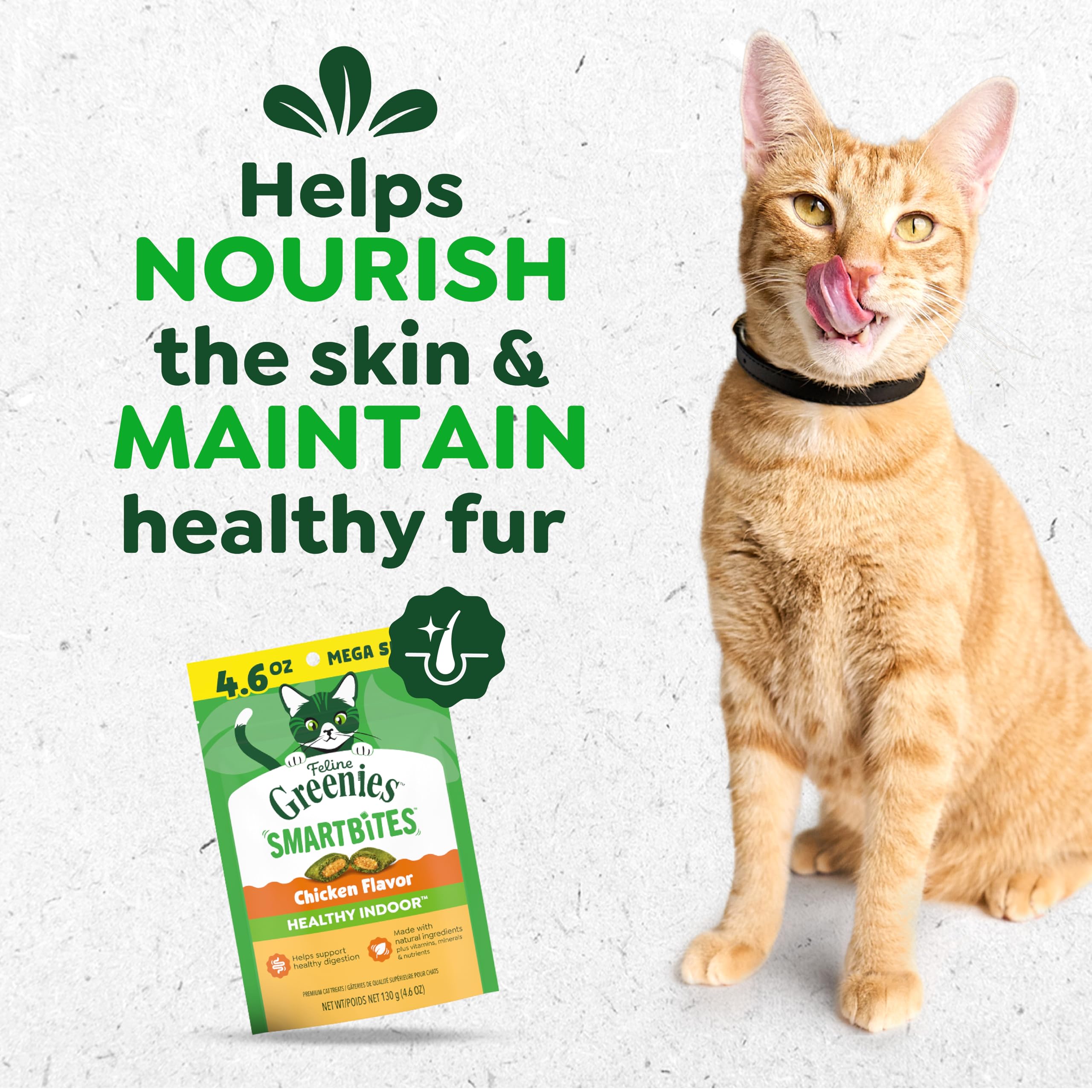 Texture croquante et cremeuse des friandises Greenies Smartbites pour chats.