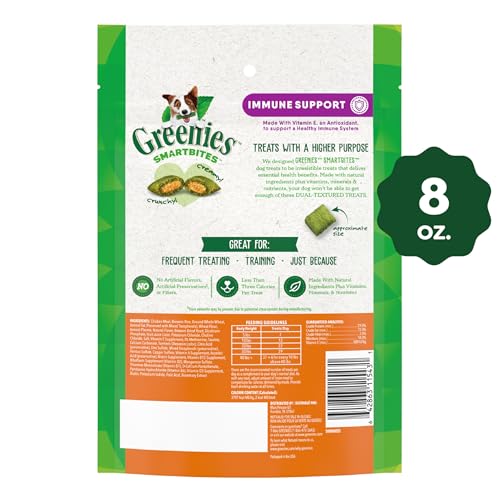Greenies Smartbites vitamine E soutient potentiellement un système immunitaire sain chez les chiens.
