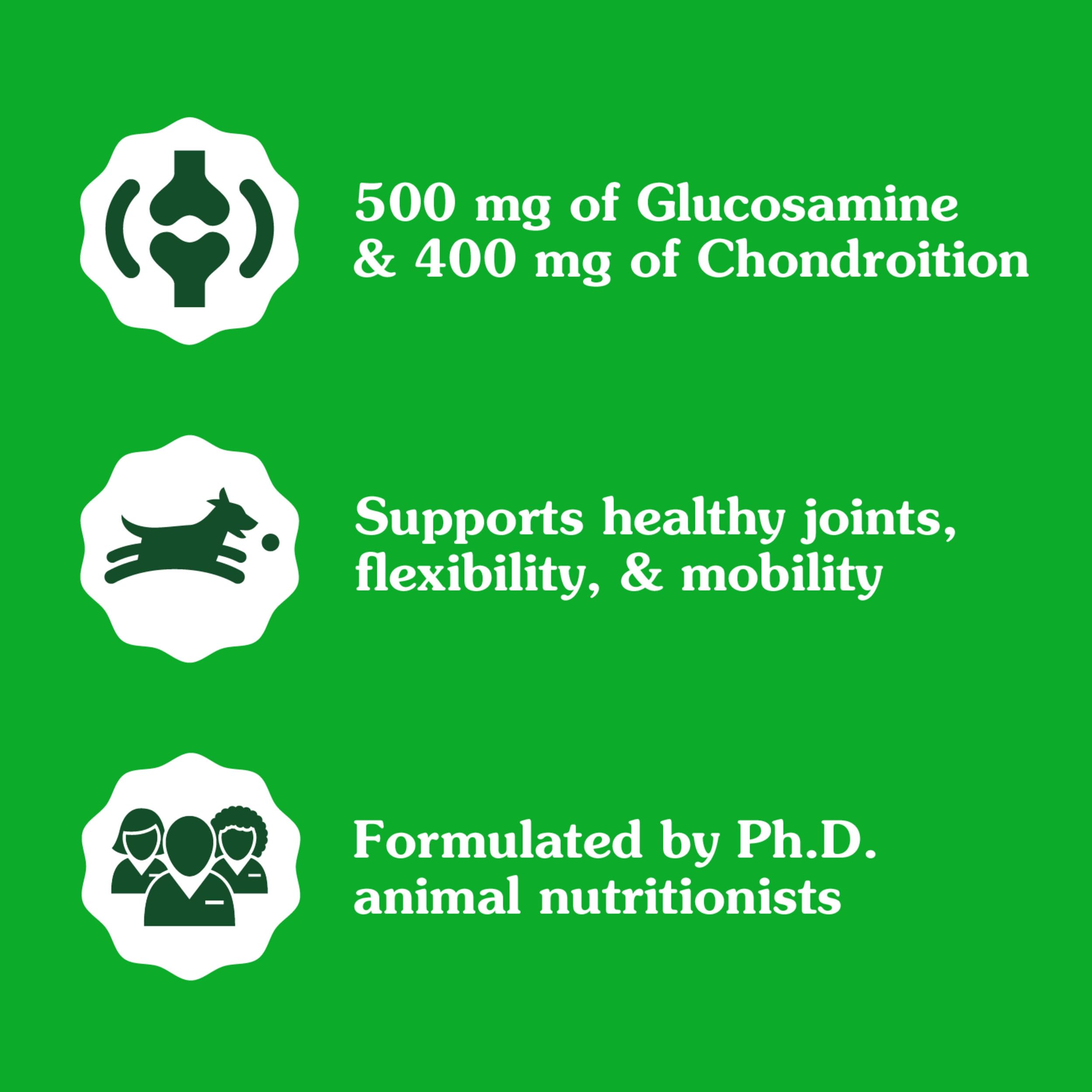 Greenies suppléments contient manganèse et glucosamine pour soutenir la mobilité potentielle.