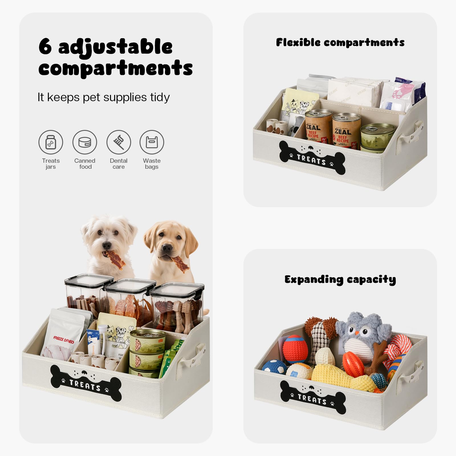GreenPetopia conteneur friandises chien intérieur avec séparateurs ajustables.