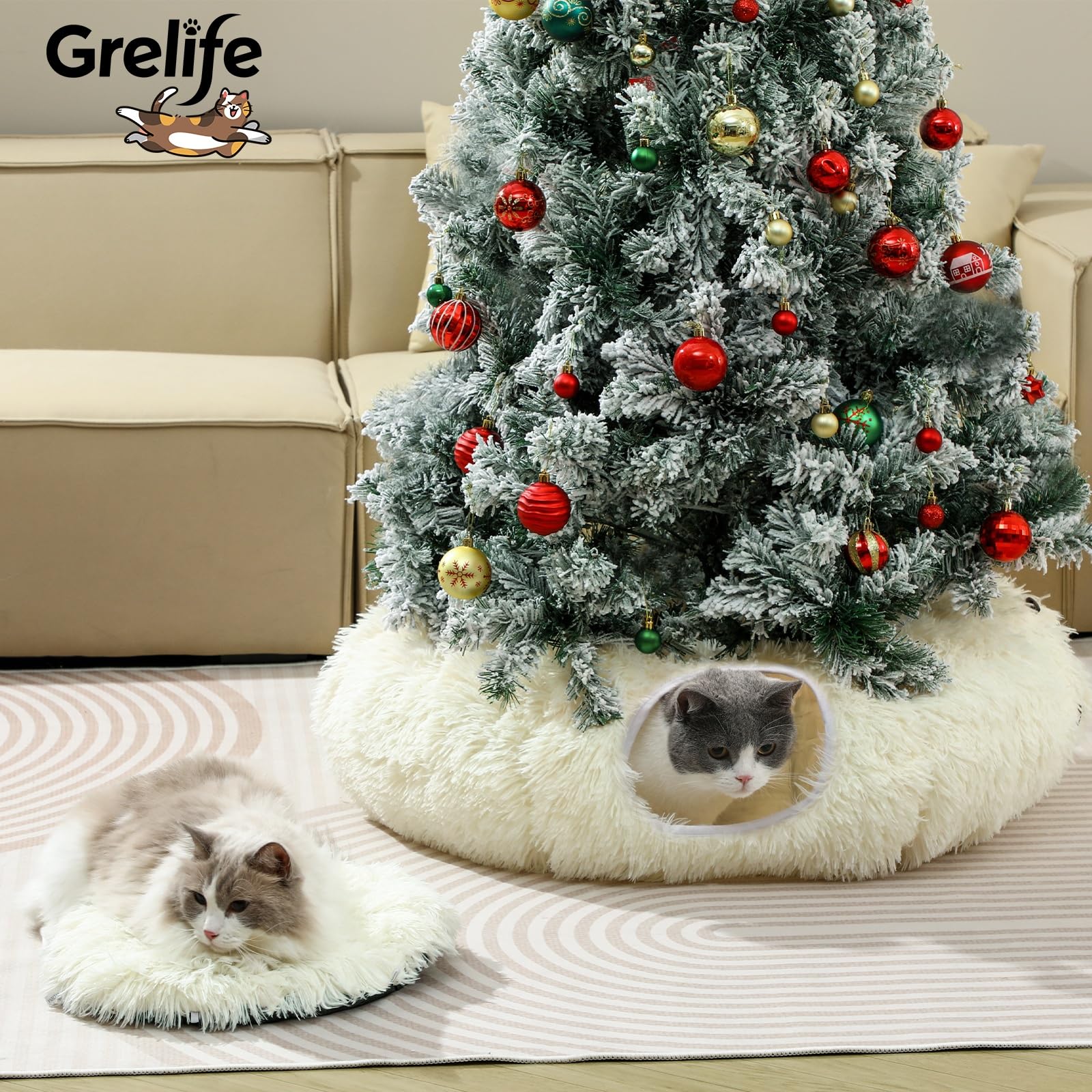 Grelife tunnel-chat design blanc, s’adapte au salon.