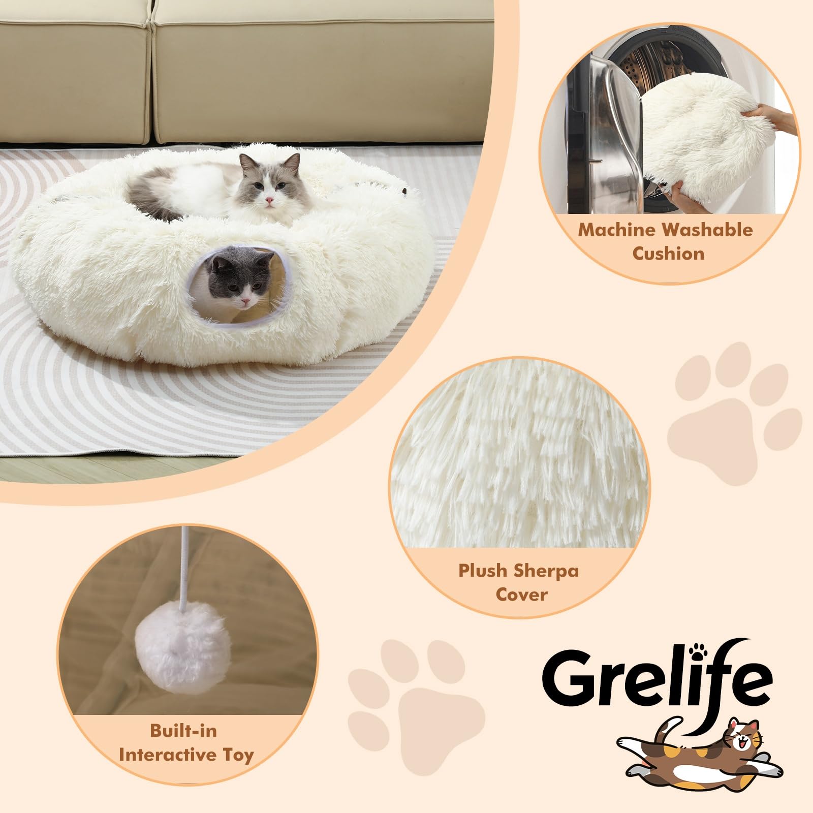 Grelife tunnel-chat idéal pour plusieurs chats, jeux partagés.