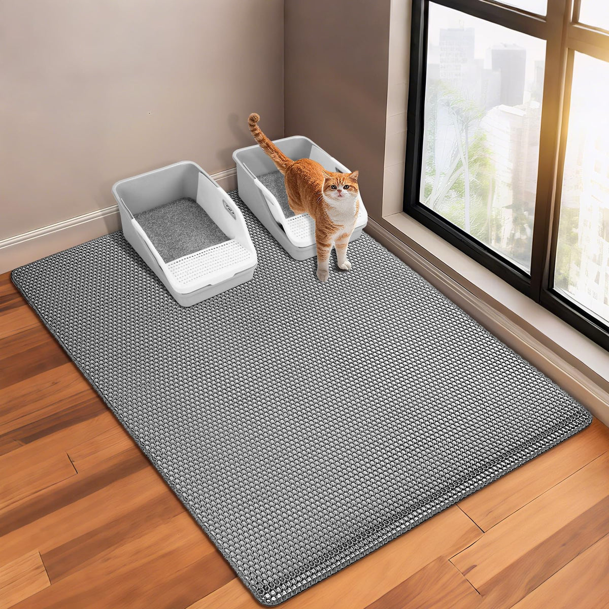 GRELY Tapis Litière Chat: surface nidabeilles extragrande capte les grains.