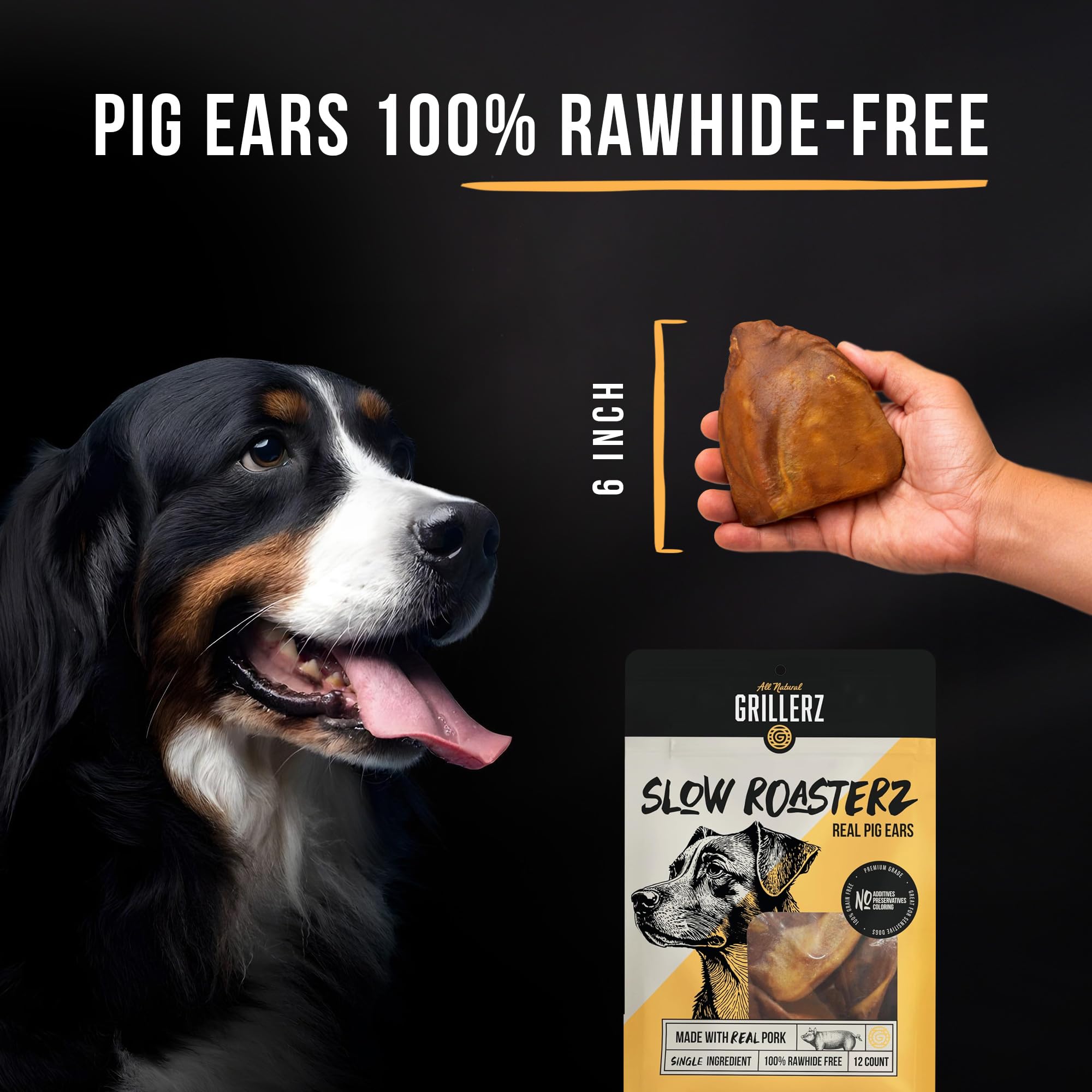 Grillerz Oreilles de Porc Réelles – sachet à ouverture facile, idéal pour récompenses.