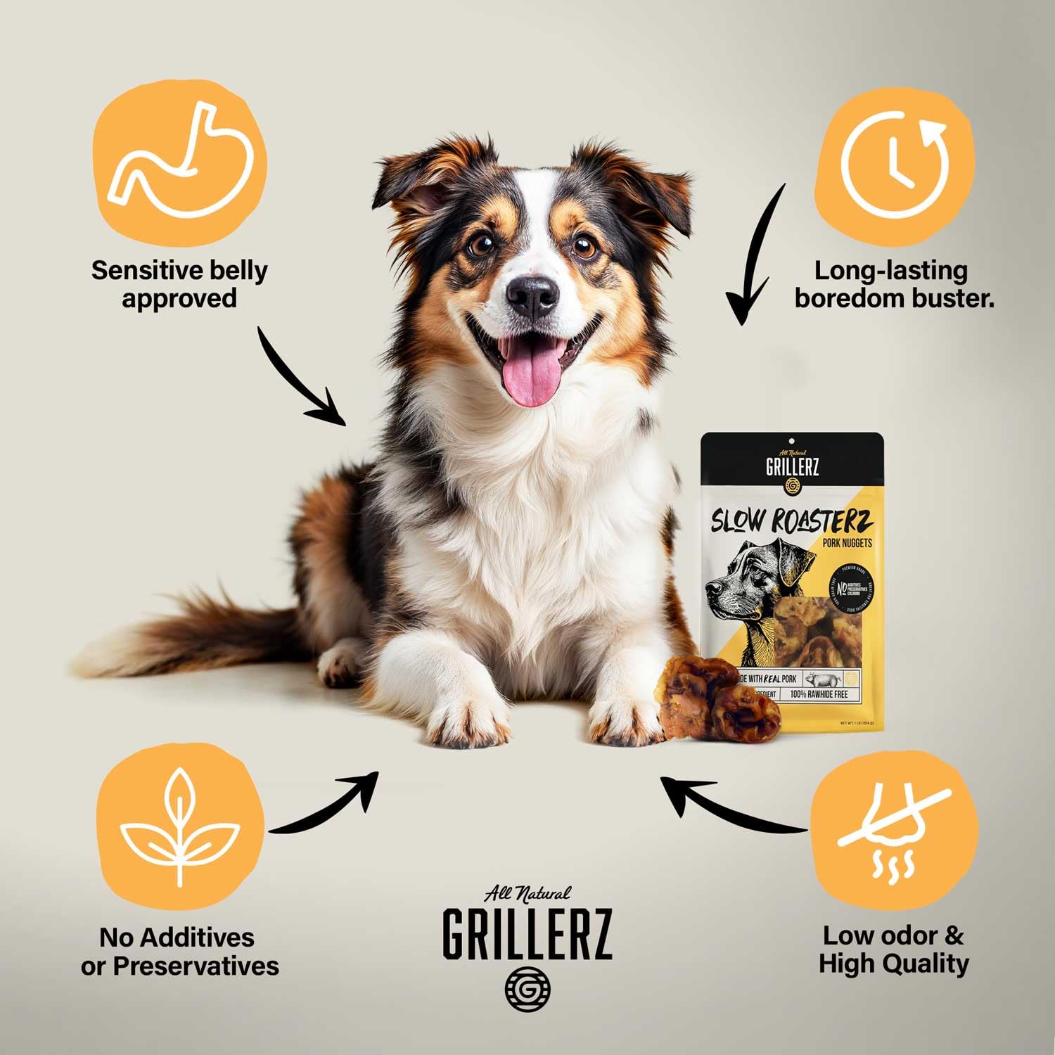 Grillerz Pork Nuggets ingrédient-unique: friandises naturelles sans additifs.