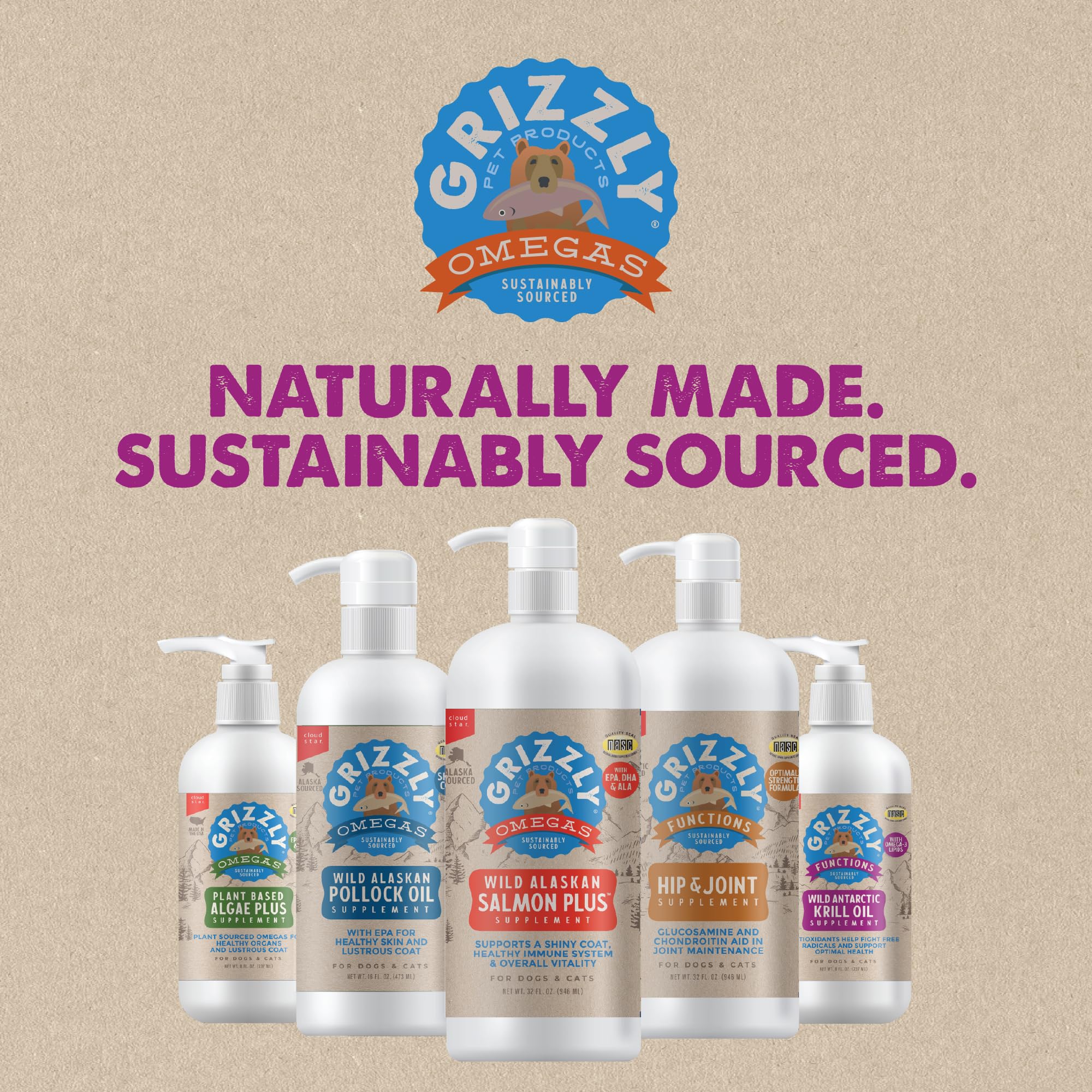 Grizzly Pet Products huile krill antarctique utilisation quotidienne – simple à servir