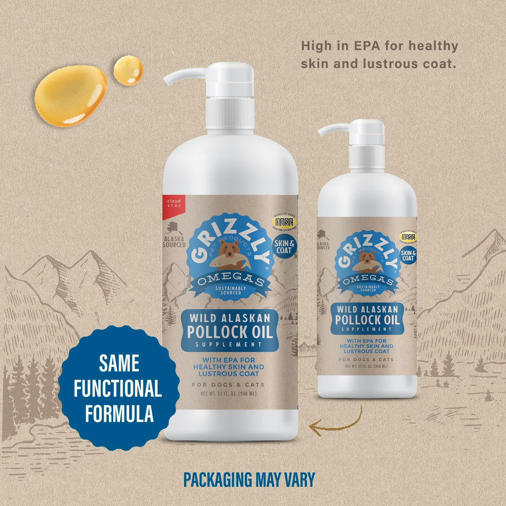 GRIZZLY PET PRODUCTS Pollock Oil, ajout-nourriture, favorise une utilisation pratique et saine.
