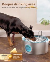GROOKPET fontaine en acier inoxydable, robuste et hygiénique pour l'eau.