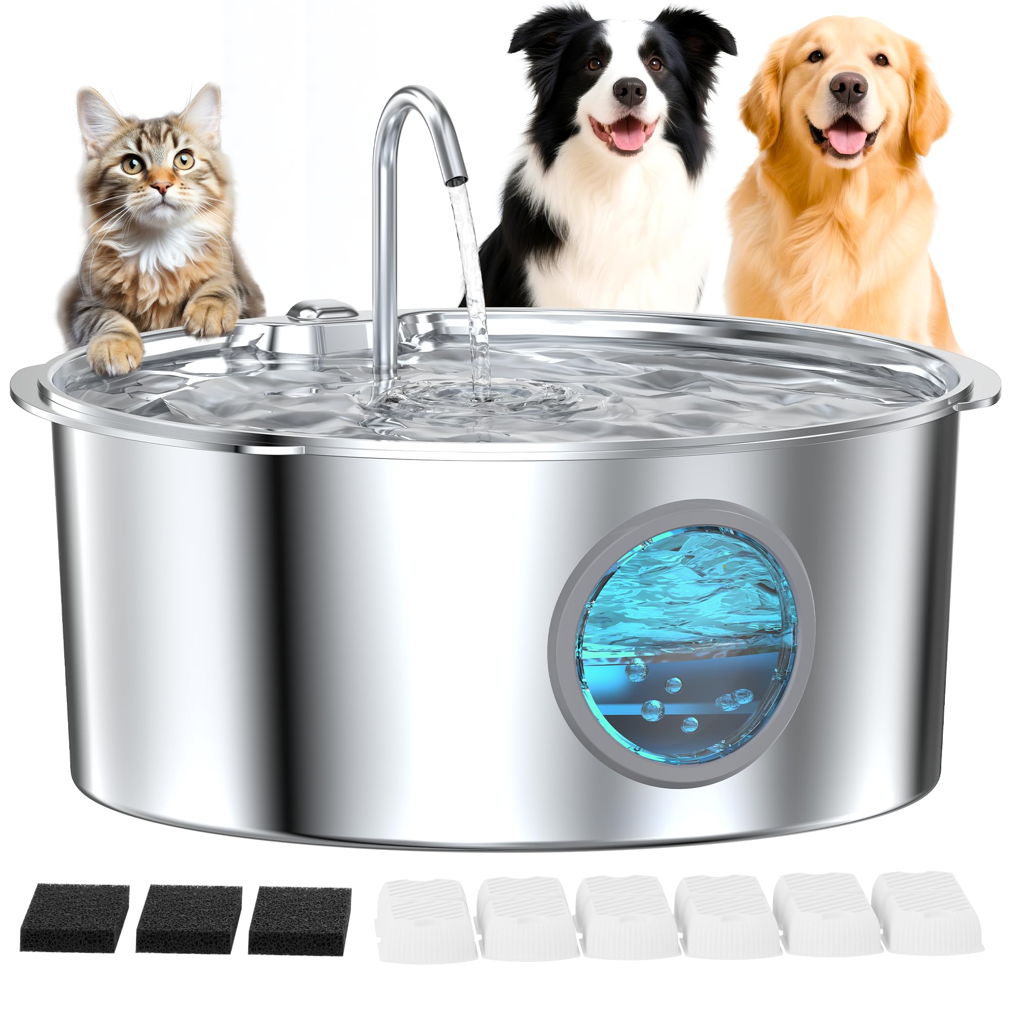 GROOKPET fontaine en inox pour grands chiens, surface hygiénique et résistante.