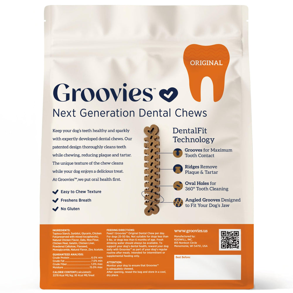 Groovies DentFit avec rainures brevetées favorisant le contact dentaire pendant la mastication.