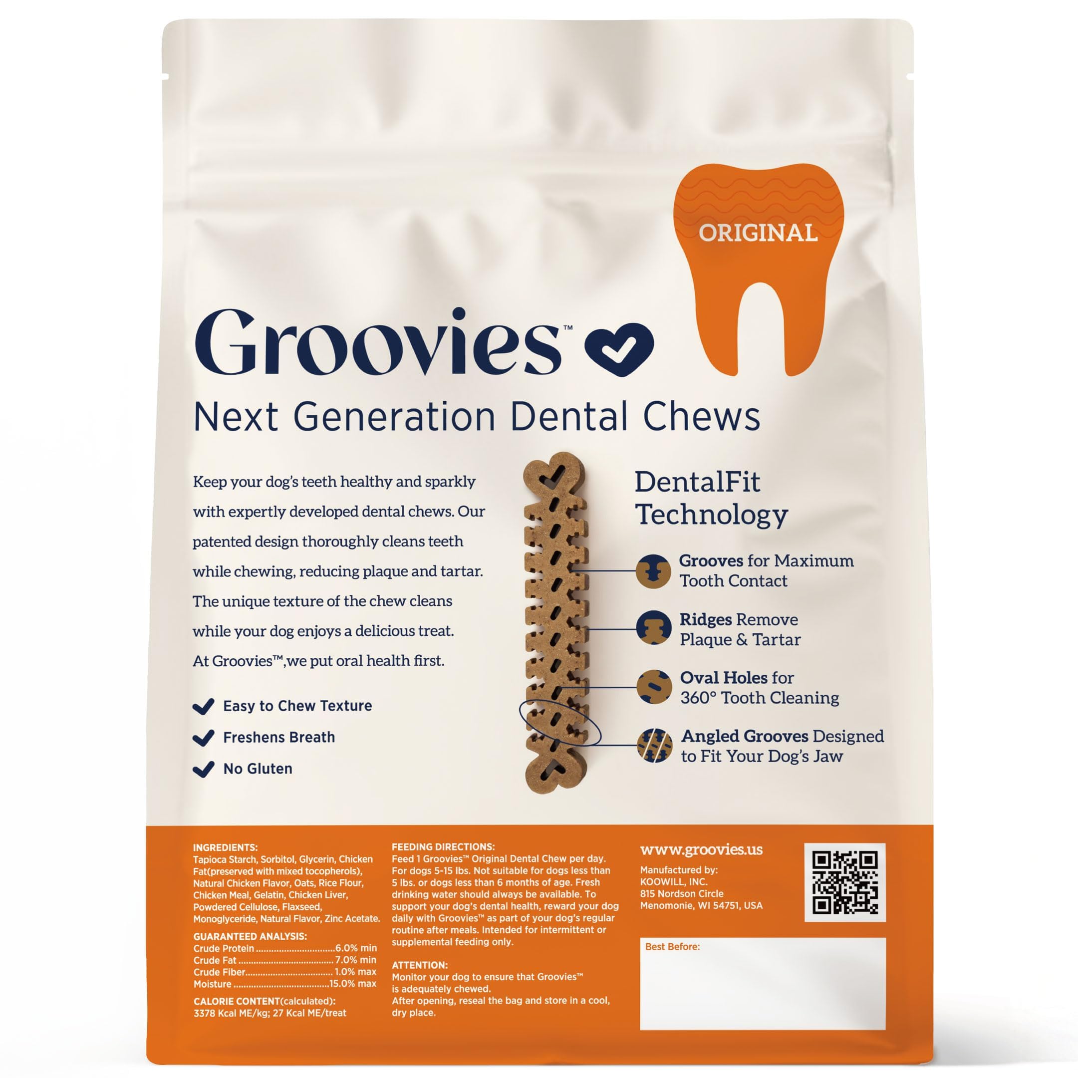Groovies avec rainures DentalFit favorisent le contact efficace sur les dents.