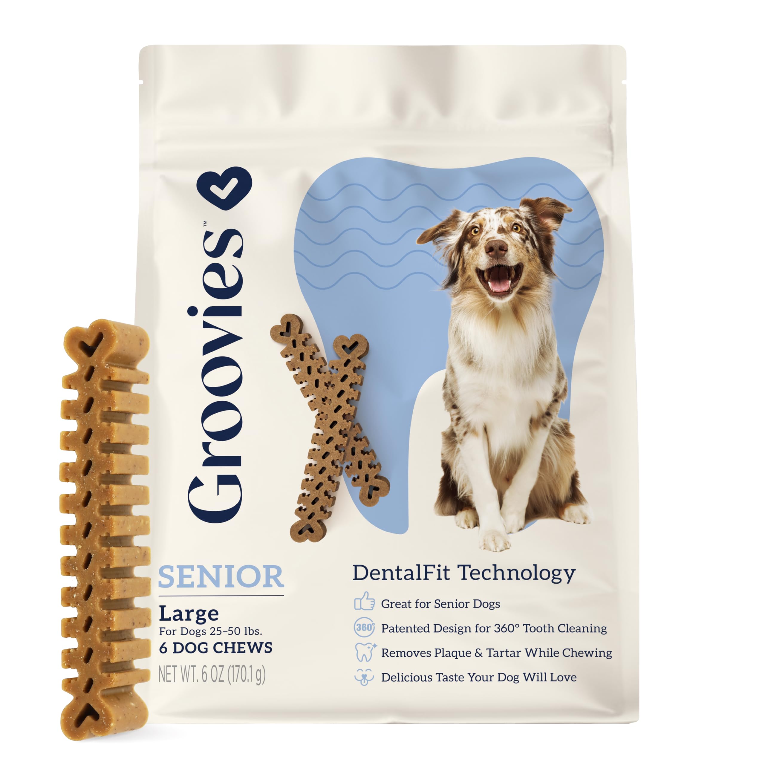 Groovies friandises senior-chien-texture-flexible facilite une mastication confortable.