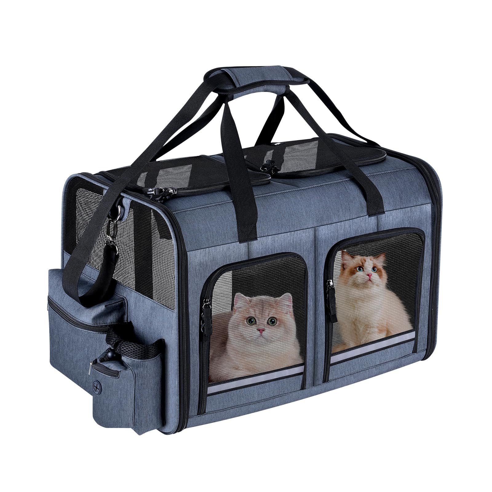 Groxkox sac chat double ouvert, espace sûr pour deux chats en déplacement.