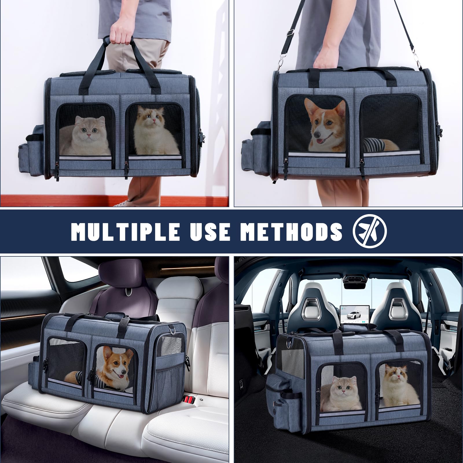 Groxkox transport animaux petits/moyens gris, idéal pour sorties et visites chez le vétérinaire.