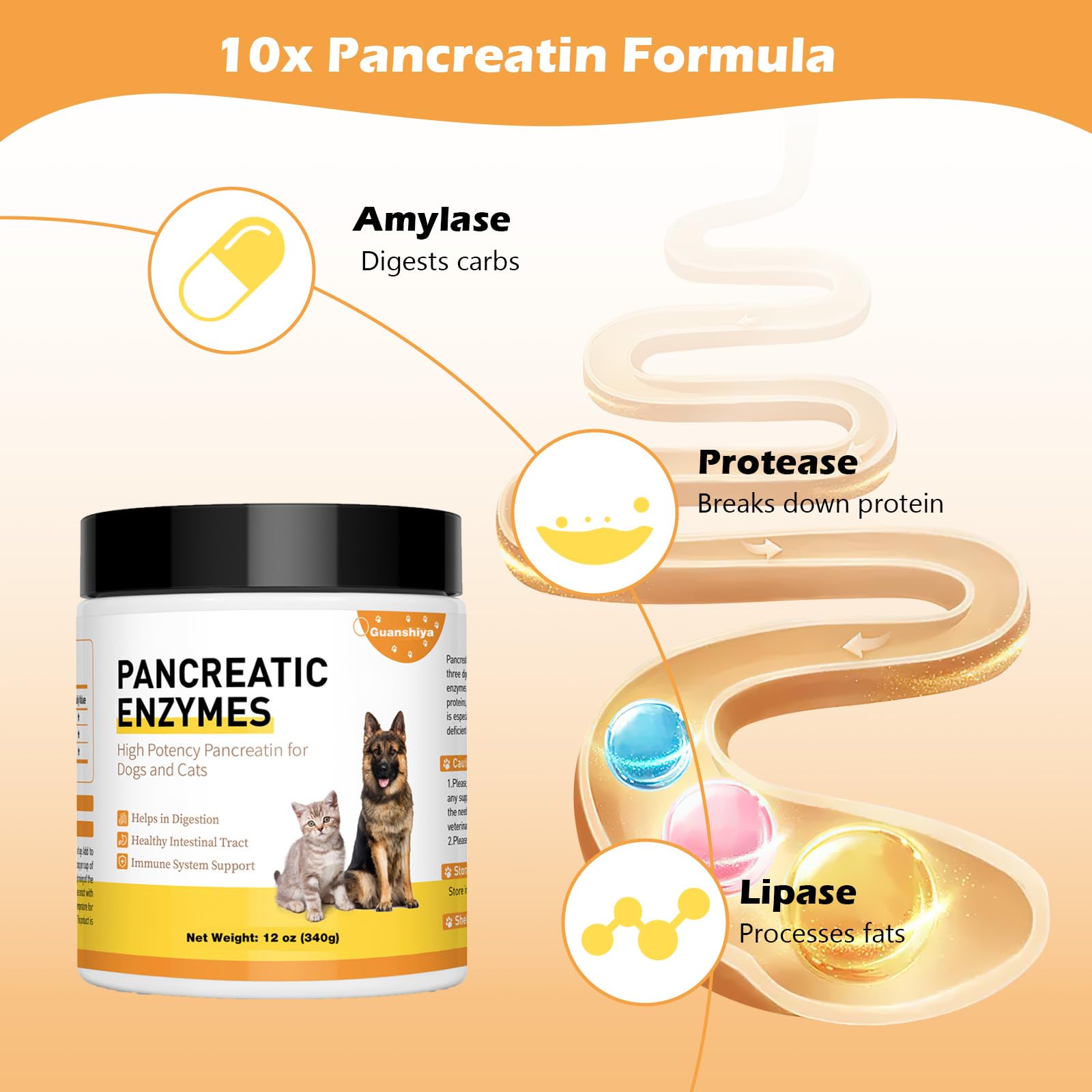 Guanshiya enzymes pancréatiques chien améliorant l’absorption des nutriments.