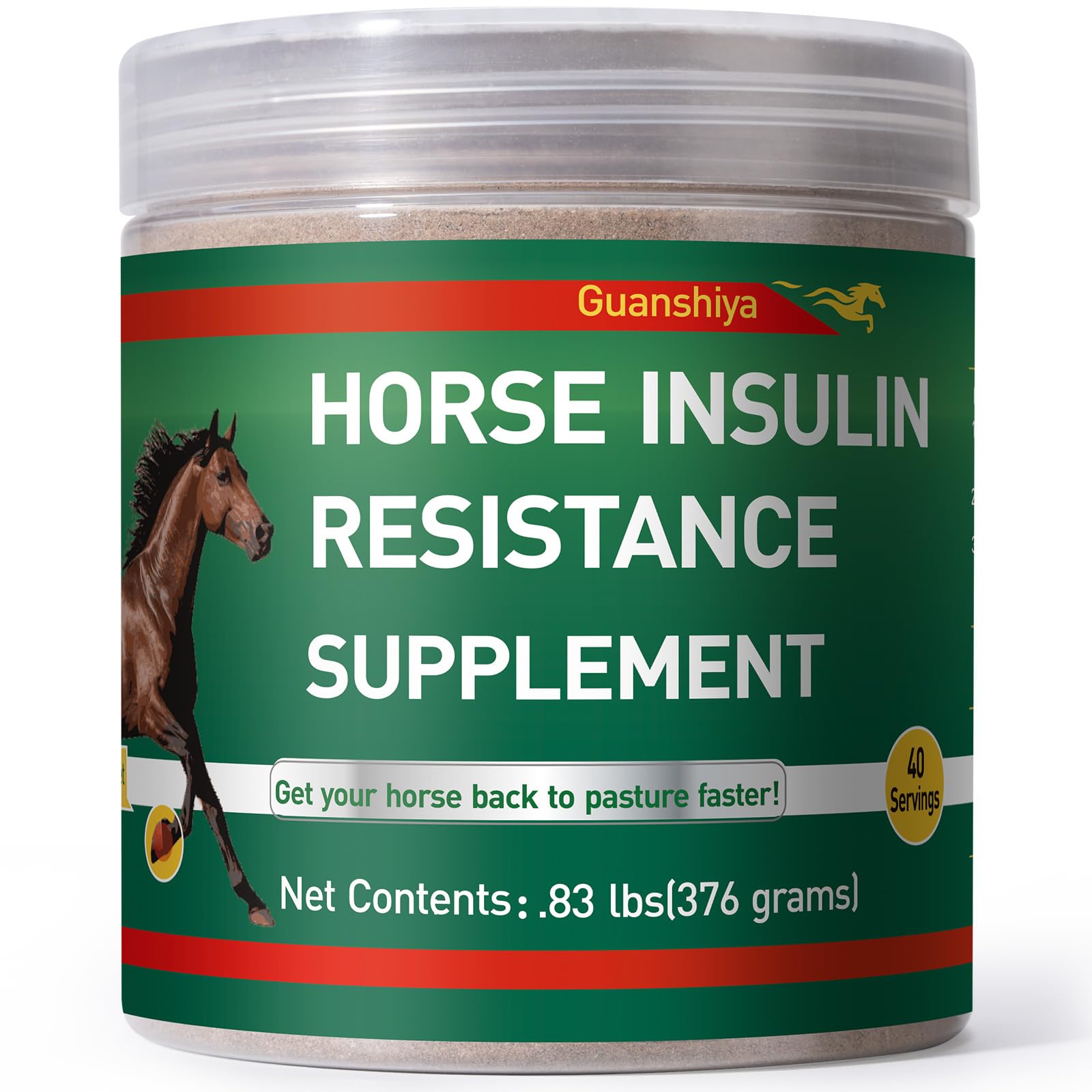 Guanshiya – bouteille du supplément, soutien potentiel à l’insuline chez le cheval.