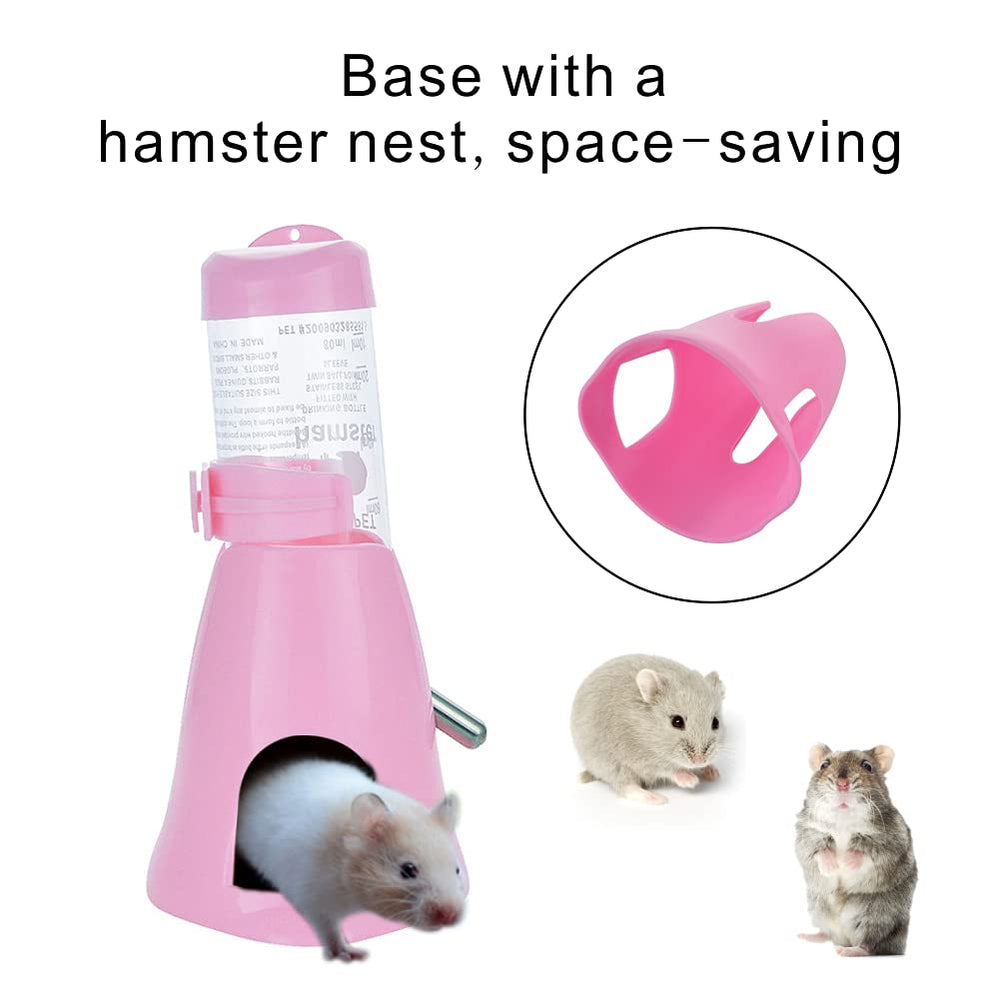 Bouteille Guardians hamster suspendue rose prête à être accrochée dans la cage.