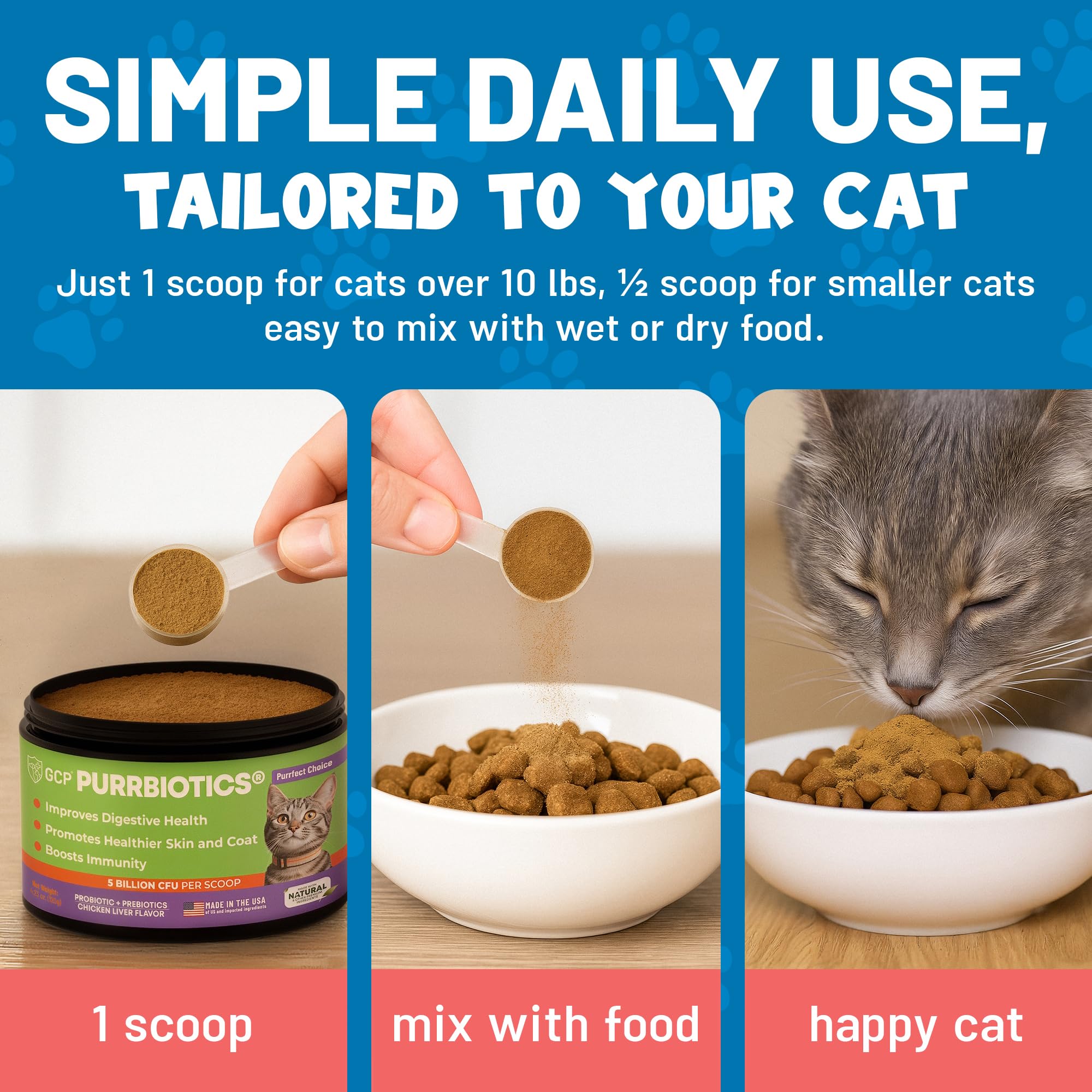 Guardian's Choice Purrbiotics – emballage stable sur étagère, sans réfrigération nécessaire.