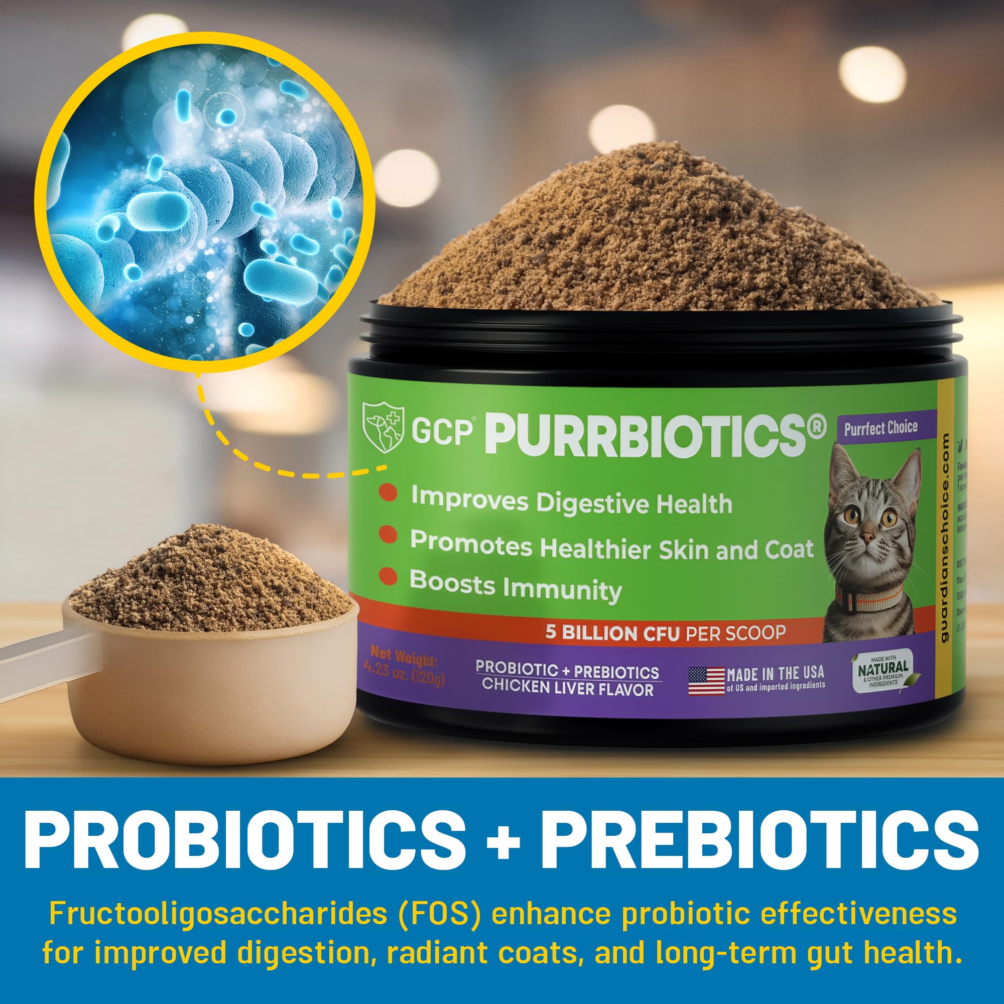 Guardian's Choice Purrbiotics – mélange facile avec aliments humides ou secs.