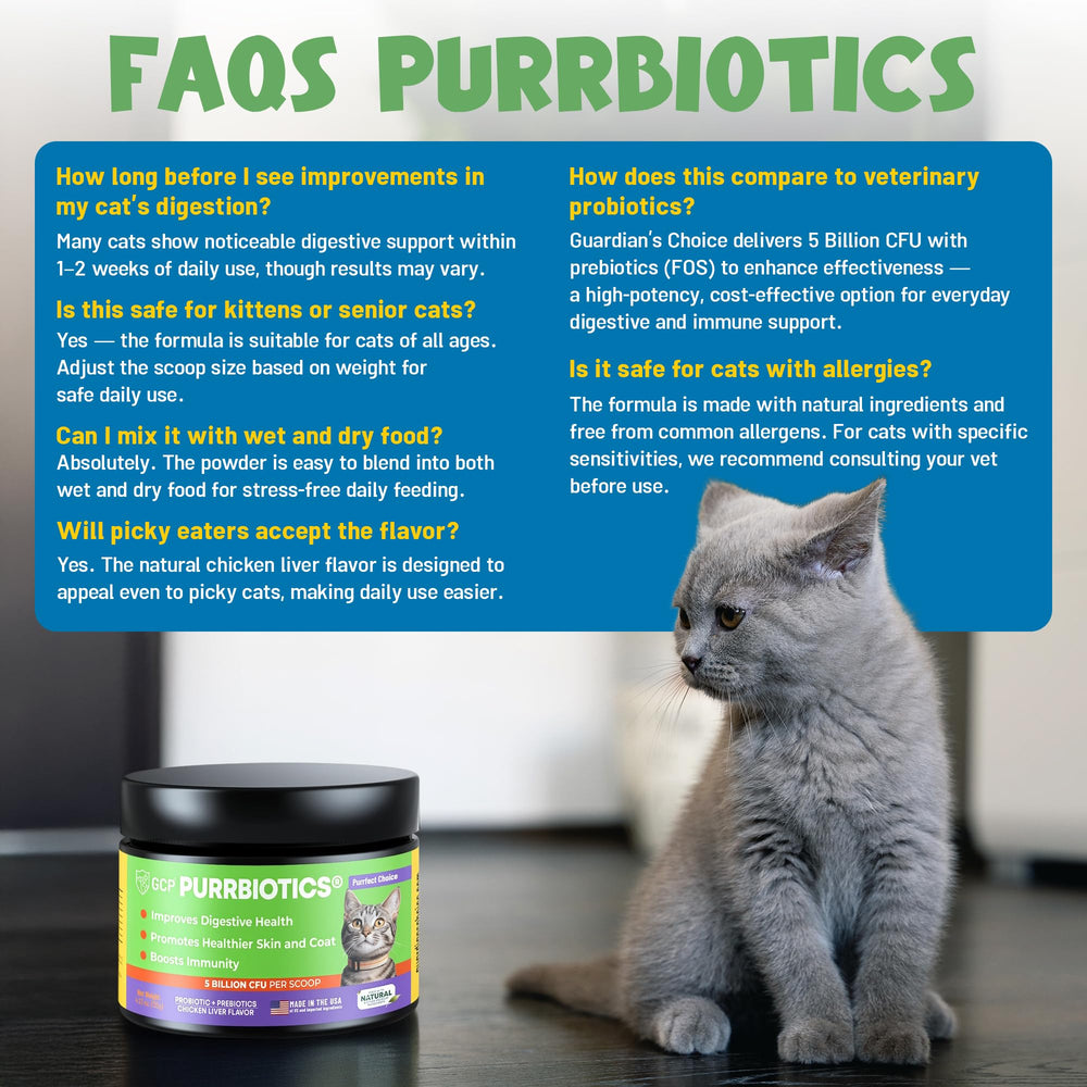 Guardian's Choice Purrbiotics – sans réfrigération, pratique pour chats d’intérieur et extérieur.